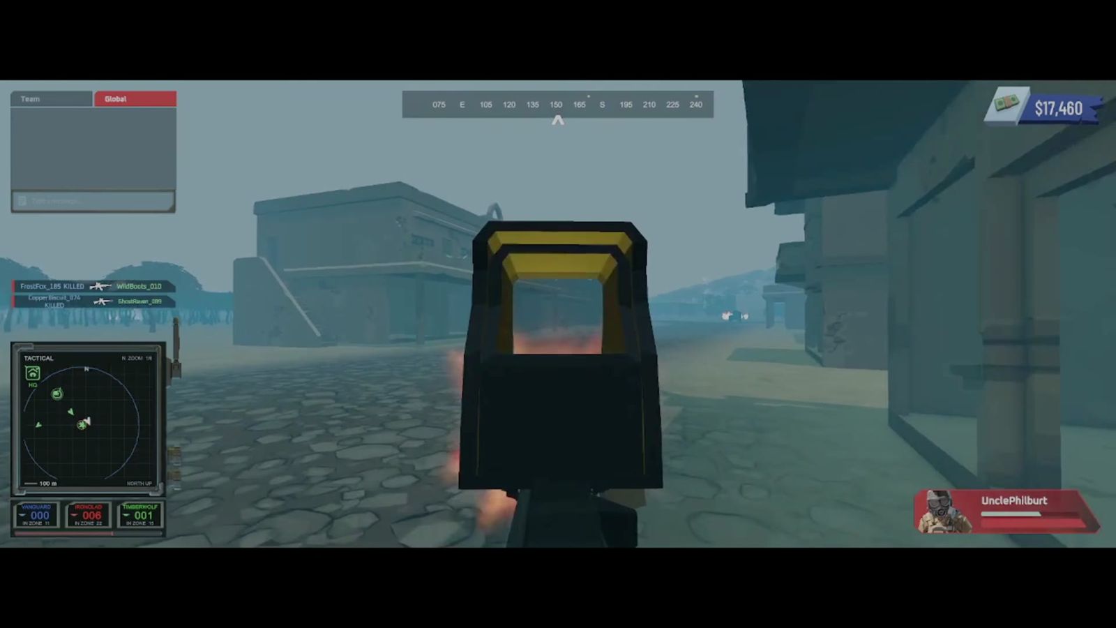 Red-dot sight view on foot