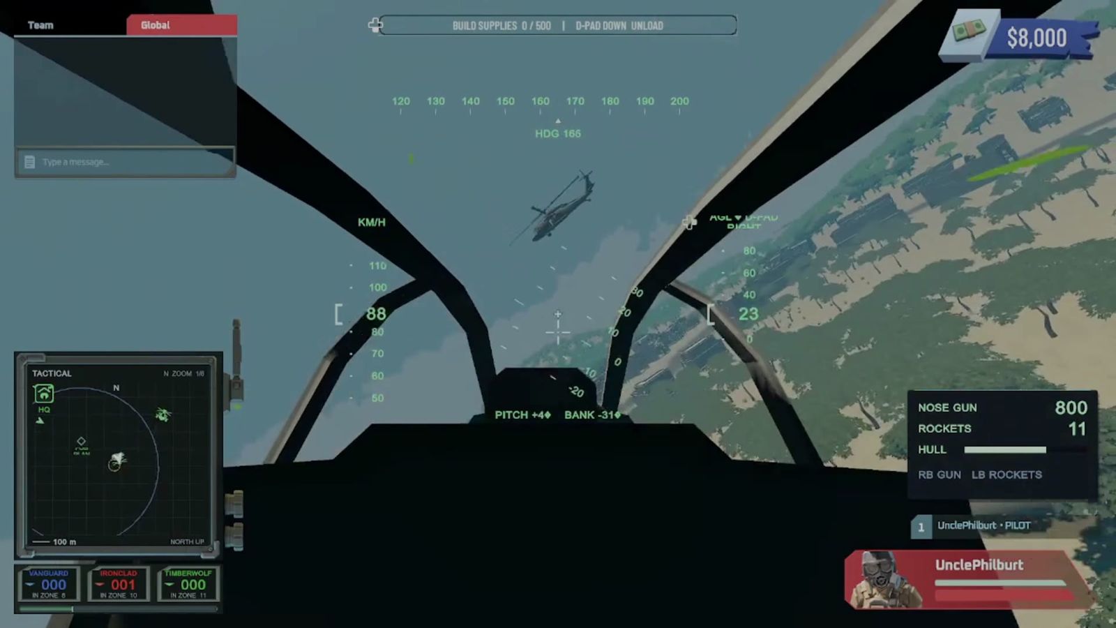 Helicopter cockpit flying over the coast