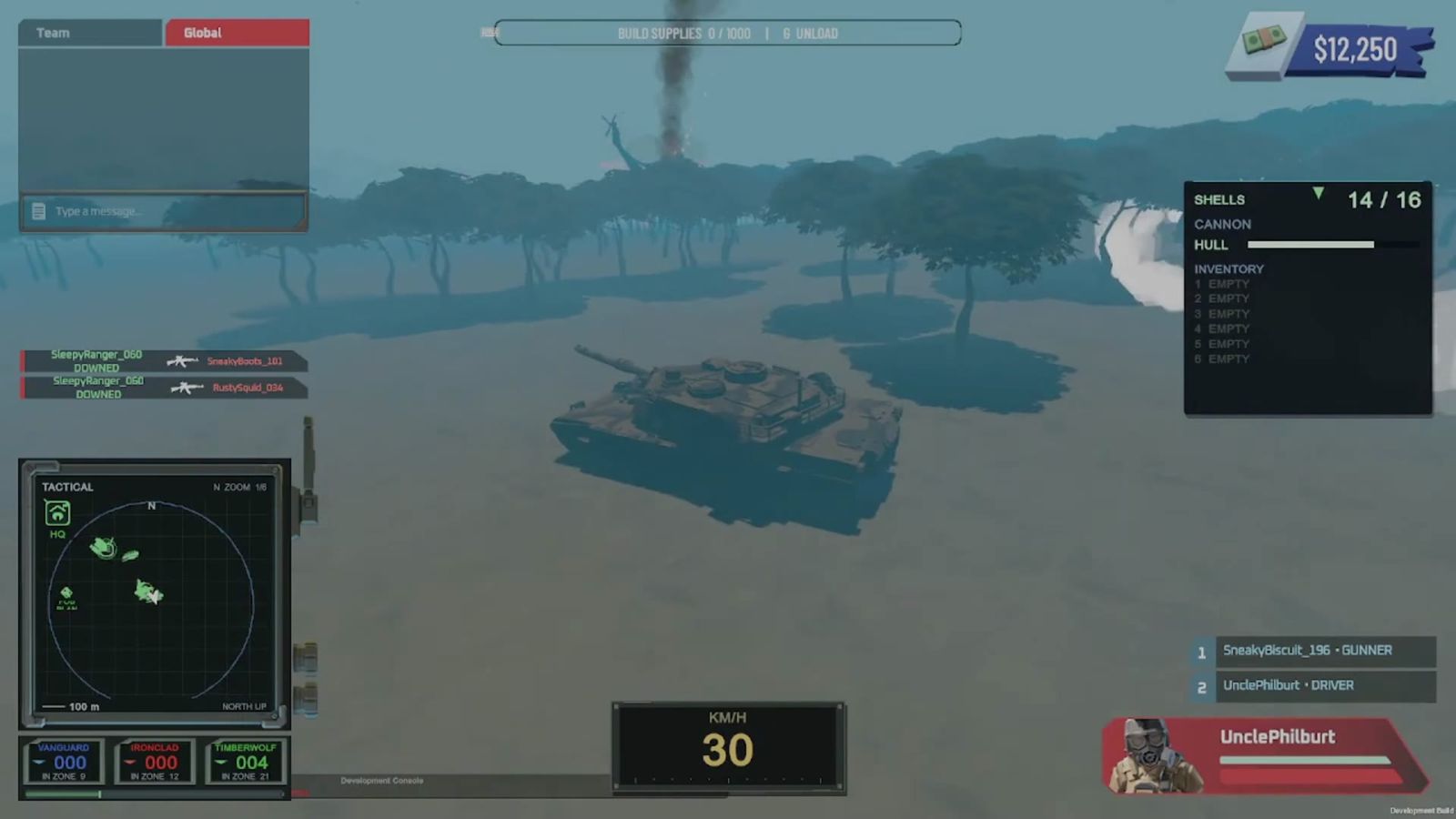 Tanks rolling across the battlefield